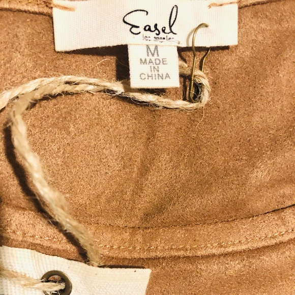 Easel Faux Suede Sharkbite Hem Long Sleeve Dress In Camel. NWT! Sz M - Picture 6 of 10